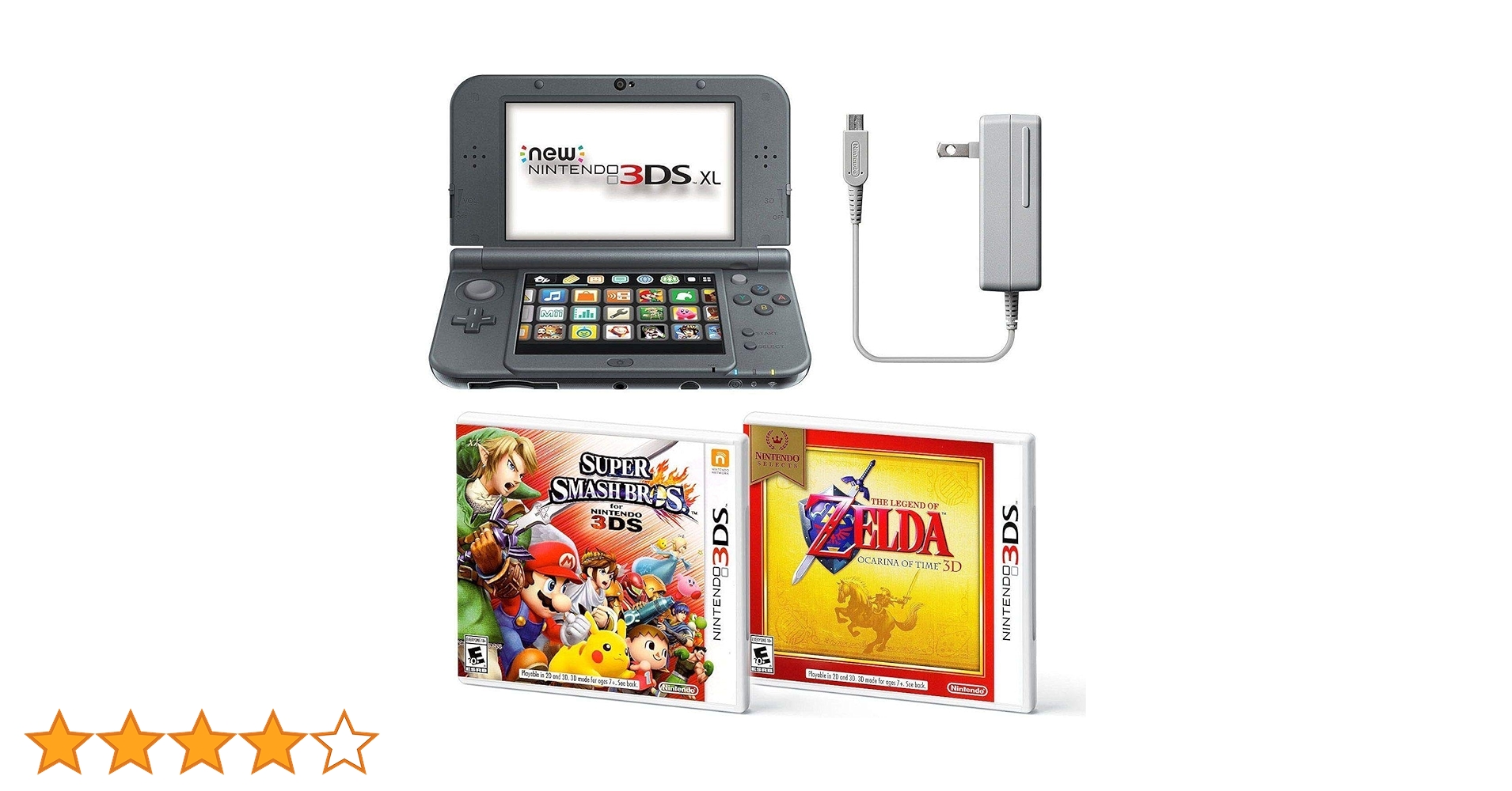 Black Nintendo 3DS XL Bundle Nintendo, AC Adapter, and Two